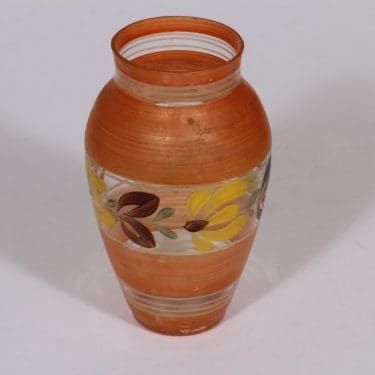 Kauklahden lasi maljakko, käsinmaalattu, suunnittelija , käsinmaalattu, kukka-aihe