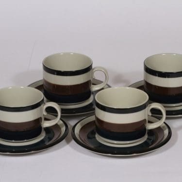 Arabia Kaira teekupit, 25 cl, 4 kpl, suunnittelija Inkeri Seppälä, 25 cl, käsinmaalattu, raitakoriste