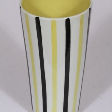 Arabia Inari maljakko, keltainen, suunnittelija Göran Bäck, suuri, käsinmaalattu, funktionalismi