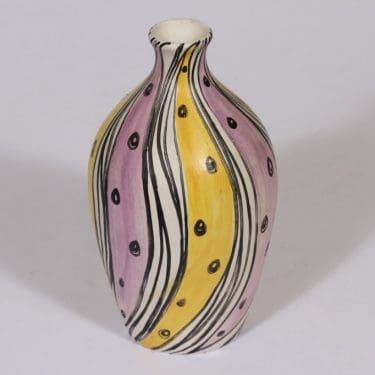 Kupittaan savi maljakko, käsinmaalattu, suunnittelija Laila Zink, käsinmaalattu, signeerattu, retro