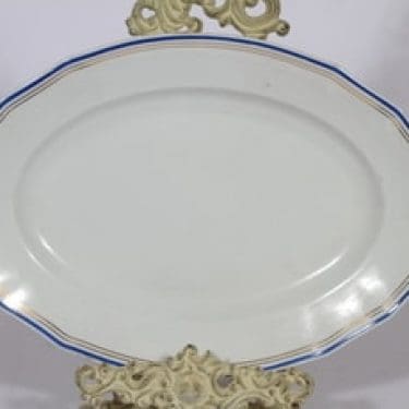 Arabia Lotta vati, sininen, suunnittelija Raija Uosikkinen, soikea, raitakoriste