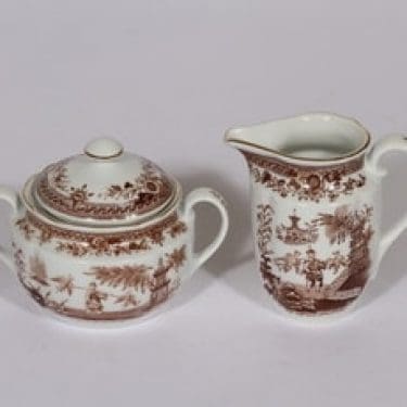 Arabia Singapore sokerikko ja kermakko, ruskea, suunnittelija , kuparipainokoriste, itämainen aihe