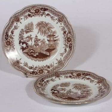 Arabia Singapore leivoslautaset, ruskea, 2 kpl, suunnittelija , itämainen aihe