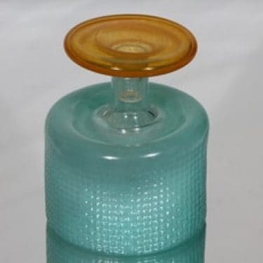 Nuutajärvi Harlekiini koristepullo, turkoosi, suunnittelija Markku Salo, signeerattu, numeroitu