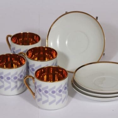 Arabia tilattu koriste mokkakupit, 4 kpl, suunnittelija , pieni, serikuva, kullattu