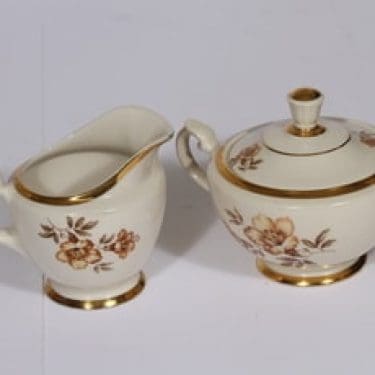 Arabia Myrna sokerikko ja kermakko, suunnittelija , kullattu, kukka-aihe