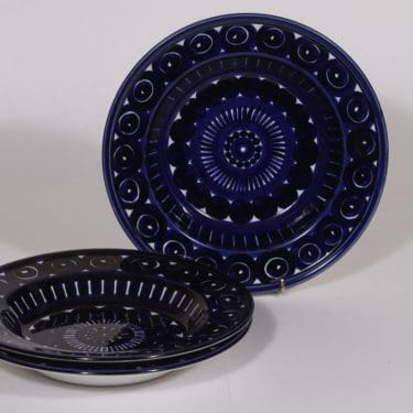 Arabia Valencia lautaset, syvä, 3 kpl, suunnittelija Ulla Procope, syvä, käsinmaalattu, signeerattu