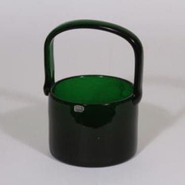 Nuutajärvi Sargasso lasikori, vihreä, suunnittelija Kaj Franck, signeerattu