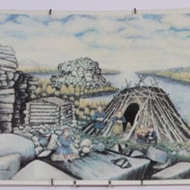 Arabia koristelaatta, suunnittelija Andreas Alariesto, serikuva, signeerattu, Lappi-aihe