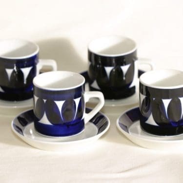 Arabia Sotka kahvikupit, käsinmaalattu, 4 kpl, suunnittelija Raija Uosikkinen, käsinmaalattu