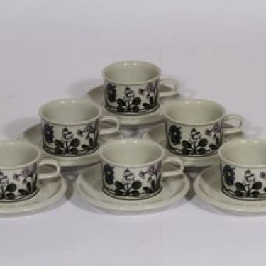 Arabia Flora mokkakupit, 6 kpl, suunnittelija Esteri Tomula, serikuva, kukka-aihe