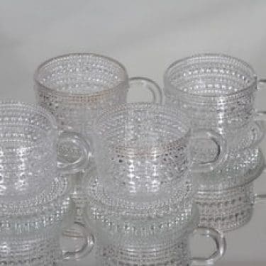 Nuutajärvi Kastehelmi glögimukit, kirkas, 4 kpl, suunnittelija Oiva Toikka,