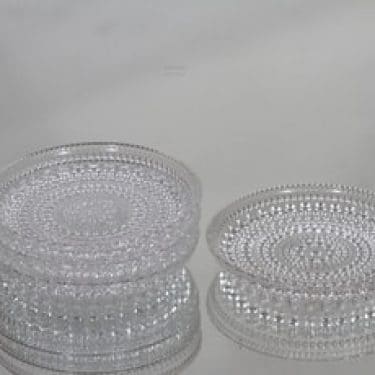 Nuutajärvi Kastehelmi lautaset, kirkas, 4 kpl, suunnittelija Oiva Toikka, pieni