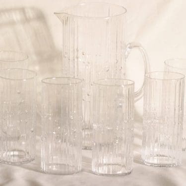Iittala Mesi lasikaadin ja lasit, kirkas, 6 kpl, suunnittelija Tapio Wirkkala,