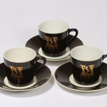 Arabia tilattu koriste kahvikupit, musta, 3 kpl, suunnittelija , painokoriste, kullattu
