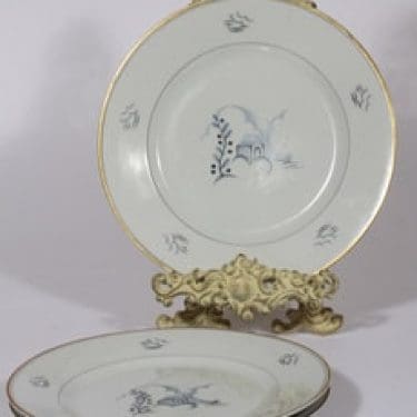 Arabia Mökki lautaset, 3 kpl, suunnittelija Rainer Baer, matala, painokuva, art deco