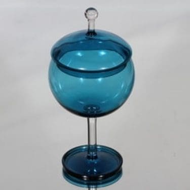 Riihimäen lasi Harlekiini sokerikko, sininen, suunnittelija Nanny Still,