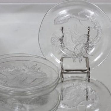 Nuutajärvi Pioni lautaset, kirkas, 4 kpl, suunnittelija Oiva Toikka, pieni