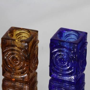 Riihimäen lasi Rengas kynttilänjalat, amber|sininen, 2 kpl, suunnittelija Tamara Aladin, pieni