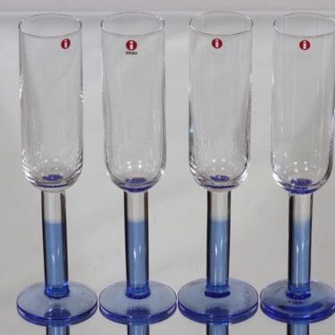 Nuutajärvi Mondo kuohuviinilasit, sininen-kirkas, 4 kpl, suunnittelija Kerttu Nurminen,