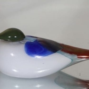 Nuutajärvi koristelintu, uniikki, suunnittelija Oiva Toikka, uniikki, signeerattu