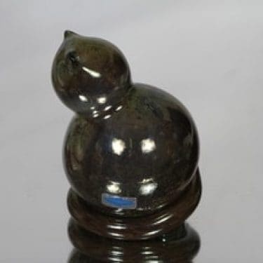 Nuutajärvi koriste-esine, lysteri, suunnittelija Inkeri Toikka, signeerattu, kissa-aihe