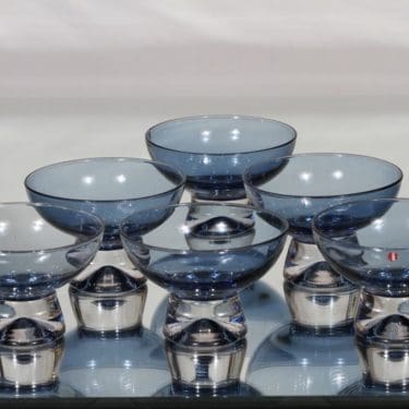 Iittala 2092 annoskulhot, sininen, 6 kpl, suunnittelija Tapio Wirkkala, kirkas jalka