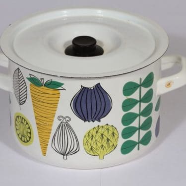 Finel Vegeta kattila, 4 l, suunnittelija Esteri Tomula, 4 l, serikuva, vihannesaihe, retro