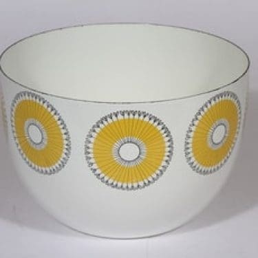 Finel kehäkukka kulho, keltainen, suunnittelija Esteri Tomula, serikuva, retro