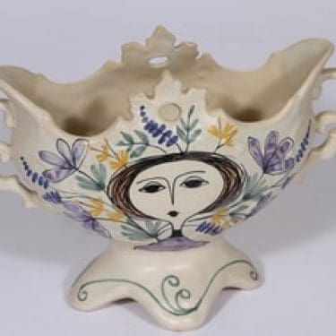 Kupittaan savi 157 kulho, käsinmaalattu, suunnittelija Laila Zink, käsinmaalattu, signeerattu, naisaihe