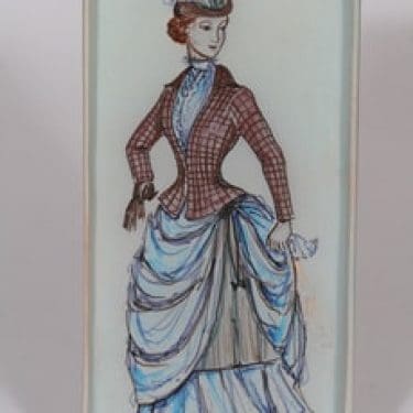 Kupittaan savi seinälaatta, käsinmaalattu, suunnittelija Gudrun Raunio, käsinmaalattu, signeerattu, naisaihe