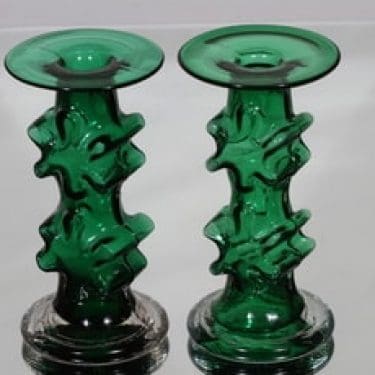 Riihimäen lasi Kasperi kynttilänjalat, signeerattu, 2 kpl, suunnittelija Erkkitapio Siiroinen, signeerattu