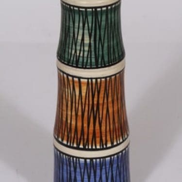 Kupittaan savi maljakko, käsinmaalattu, suunnittelija Laila Zink, käsinmaalattu, signeerattu, funktionalismi