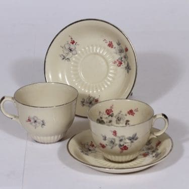 Arabia kahvikupit, hopea, 2 kpl, suunnittelija , serikuva, kukka-aihe