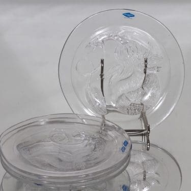 Nuutajärvi Pioni lautaset, kirkas, 4 kpl, suunnittelija Oiva Toikka, pieni