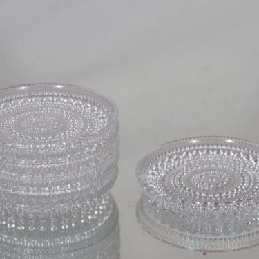 Nuutajärvi Kastehelmi lautaset, kirkas, 6 kpl, suunnittelija Oiva Toikka, pieni