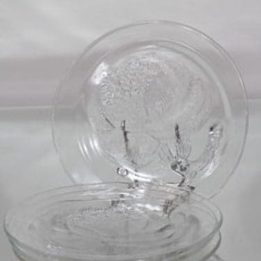 Nuutajärvi Pioni lautaset, kirkas, 4 kpl, suunnittelija Oiva Toikka,