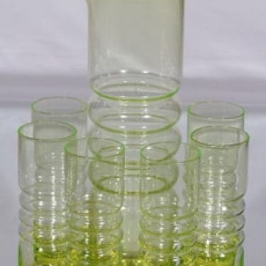 Riihimäen lasi Tzarina kaadin ja lasit, keltainen, 6 kpl, suunnittelija Nanny Still,