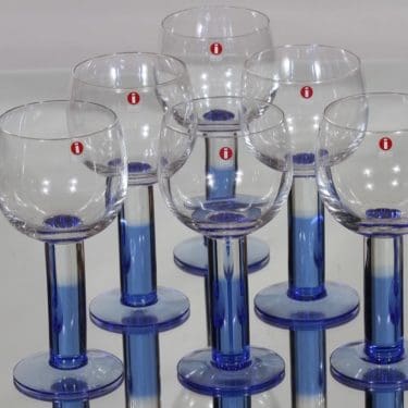Nuutajärvi Mondo lasit, 27 cl, 6 kpl, suunnittelija Kerttu Nurminen, 27 cl, sininen jalka