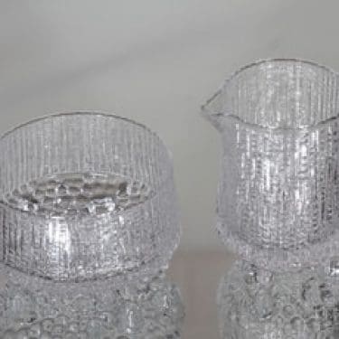 Iittala Ultima Thule sokerikko ja kermakko, kirkas, suunnittelija Tapio Wirkkala,