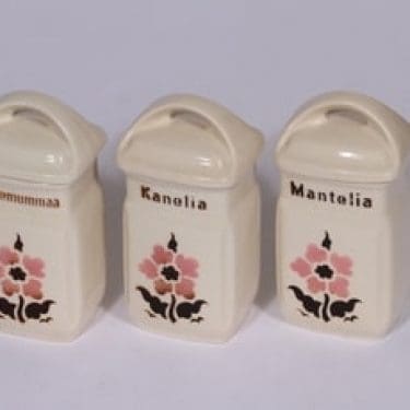 Arabia kukkakuvio maustepurkit, vaalean punainen, 3 kpl, suunnittelija , puhalluskoriste