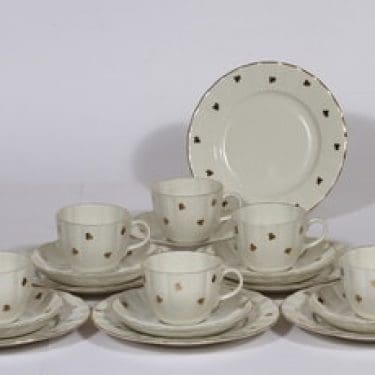 Arabia Hippu kahvikupit ja leivoslautaset, 6 kpl, suunnittelija , kullattu