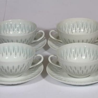 Arabia FK annosliemikulhot, valkoinen, 4 kpl, suunnittelija Friedl Holzer-Kjellberg, riisiposliini, signeerattu