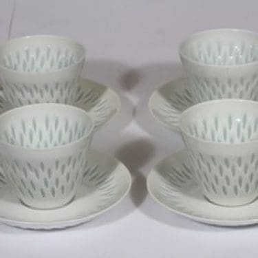Arabia FK kahvikupit, valkoinen, 4 kpl, suunnittelija Friedl Holzer-Kjellberg, riisiposliini, signeerattu