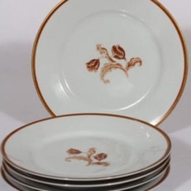 Arabia koriste numero 3314 lautaset, 5 kpl, suunnittelija , serikuva, kukka-aihe, kullattu