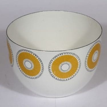 Finel Kehäkukka kulho, keltainen, suunnittelija Esteri Tomula, serikuva, retro