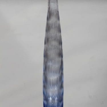 Riihimäen lasi maljakko, signeerattu, suunnittelija Toini Muona, signeerattu, pieni, viivahiottu