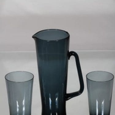 Riihimäen lasi Milano kaadin ja lasit, harmaa, 2 kpl, suunnittelija Sakari Pykälä,