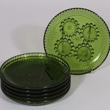 Riihimäen lasi Grapponia lautaset, vihreä, 6 kpl, suunnittelija Nanny Still, pieni