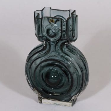 Riihimäen lasi Aitanlukko maljakko, siniharmaa, suunnittelija Helena Tynell,